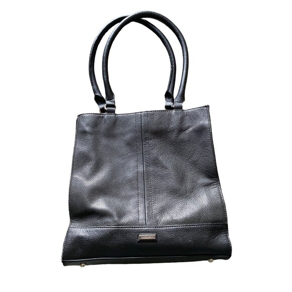Tignanello Shoulder Bag Purse Black Leather 11"x12" Footed Classic Chic Career - Picture 1 of 9